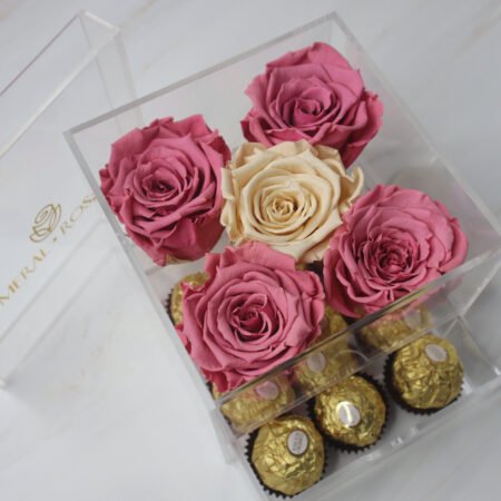 5 Rosas Eternas en estuche de acrílico